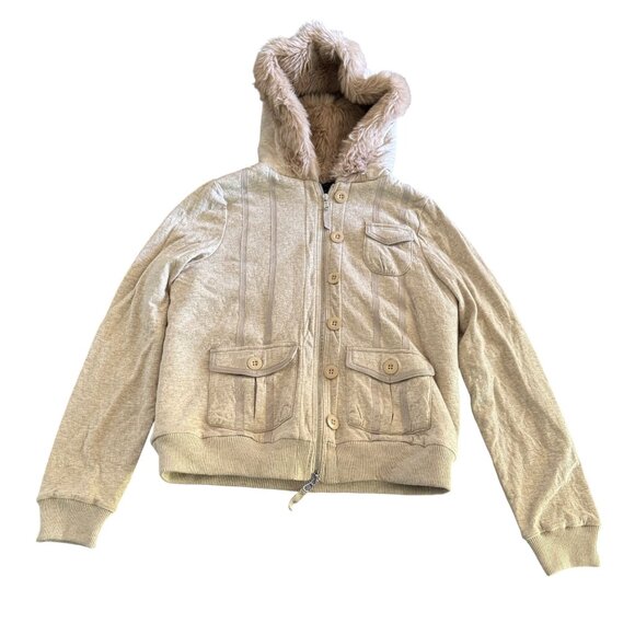 Marc by Marc Jacobs Women's Faux Fur Hooded Jacket Coats Front Zip, Size L NWOT - Picture 1 of 9